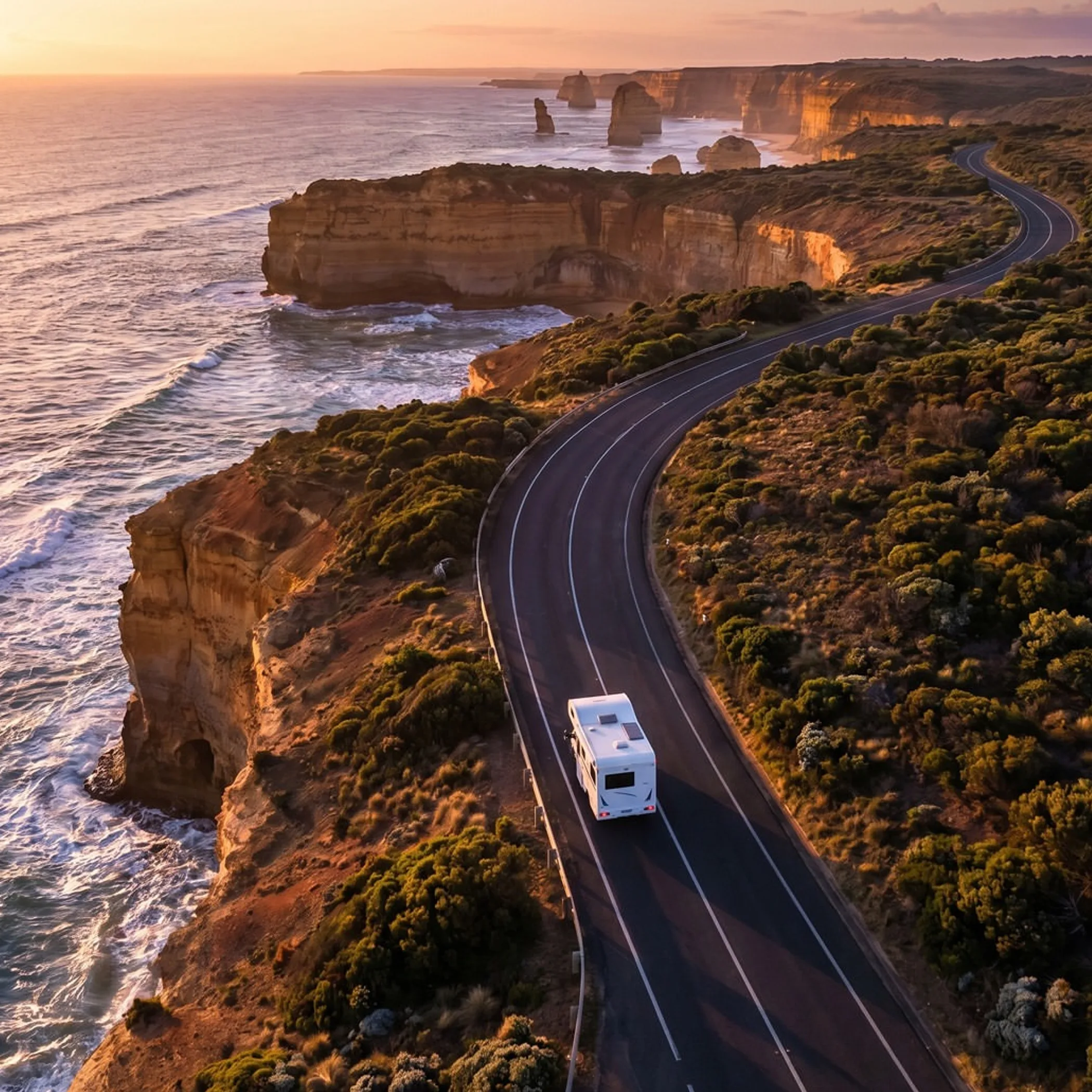 great ocean road with car driving